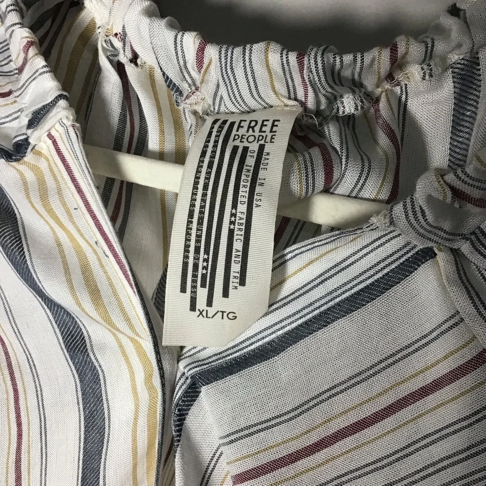 Free People multi colored stripe Tie-Front blouse Button Shirt pocket XL